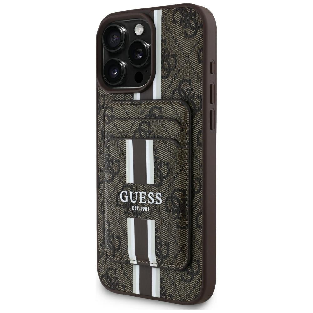 Funda MagSafe para Apple iPhone 16 Pro Max, Guess, Cardslot 4G Stripes, Marrón.