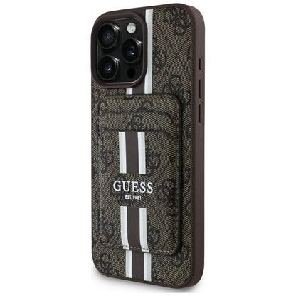 Funda MagSafe para Apple iPhone 16 Pro Max, Guess, Cardslot 4G Stripes, Marrón.