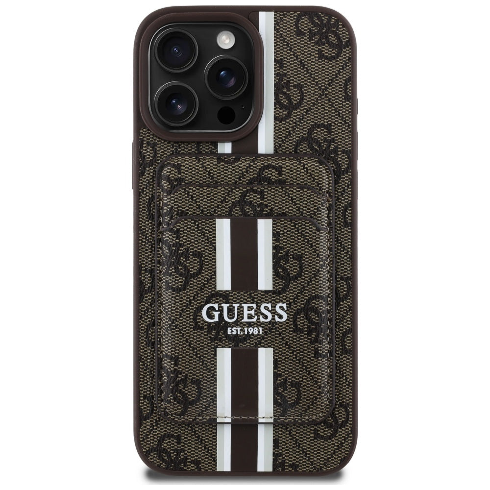 Funda MagSafe para Apple iPhone 16 Pro Max, Guess, Cardslot 4G Stripes, Marrón.