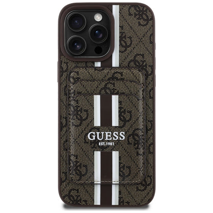 Funda MagSafe para Apple iPhone 16 Pro Max, Guess, Cardslot 4G Stripes, Marrón.