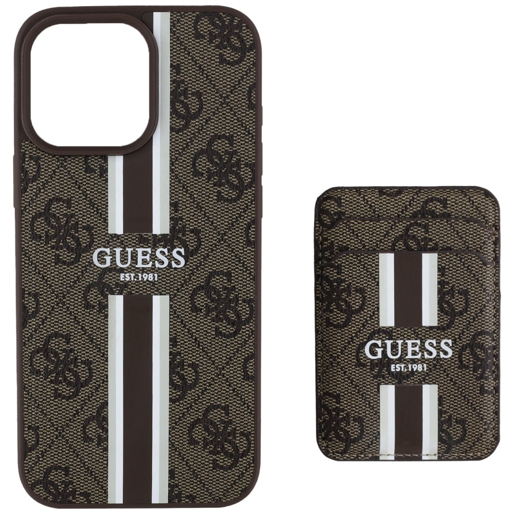 Funda MagSafe para Apple iPhone 16 Pro Max, Guess, Cardslot 4G Stripes, Marrón.