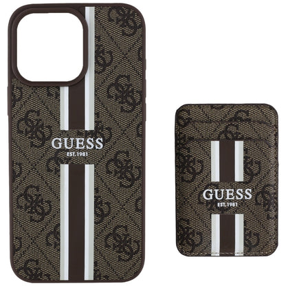 Funda MagSafe para Apple iPhone 16 Pro Max, Guess, Cardslot 4G Stripes, Marrón.