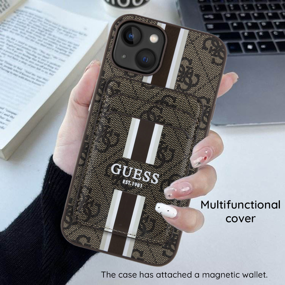 Funda MagSafe para Apple iPhone 16 Pro Max, Guess, Cardslot 4G Stripes, Marrón.