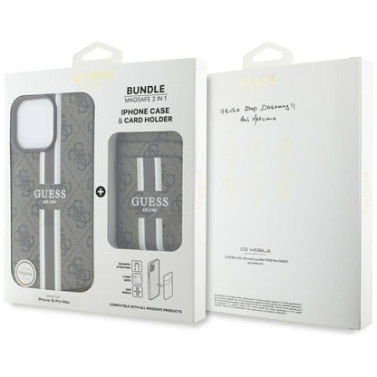 Funda MagSafe para Apple iPhone 16 Pro Max, Guess, Cardslot 4G Stripes, Marrón.
