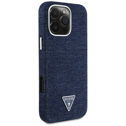 Funda MagSafe para Apple iPhone 16 Pro Max, Guess, Denim Triangle Logo, Azul