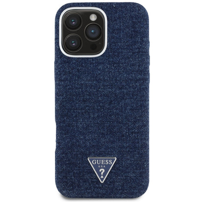 Funda MagSafe para Apple iPhone 16 Pro Max, Guess, Denim Triangle Logo, Azul