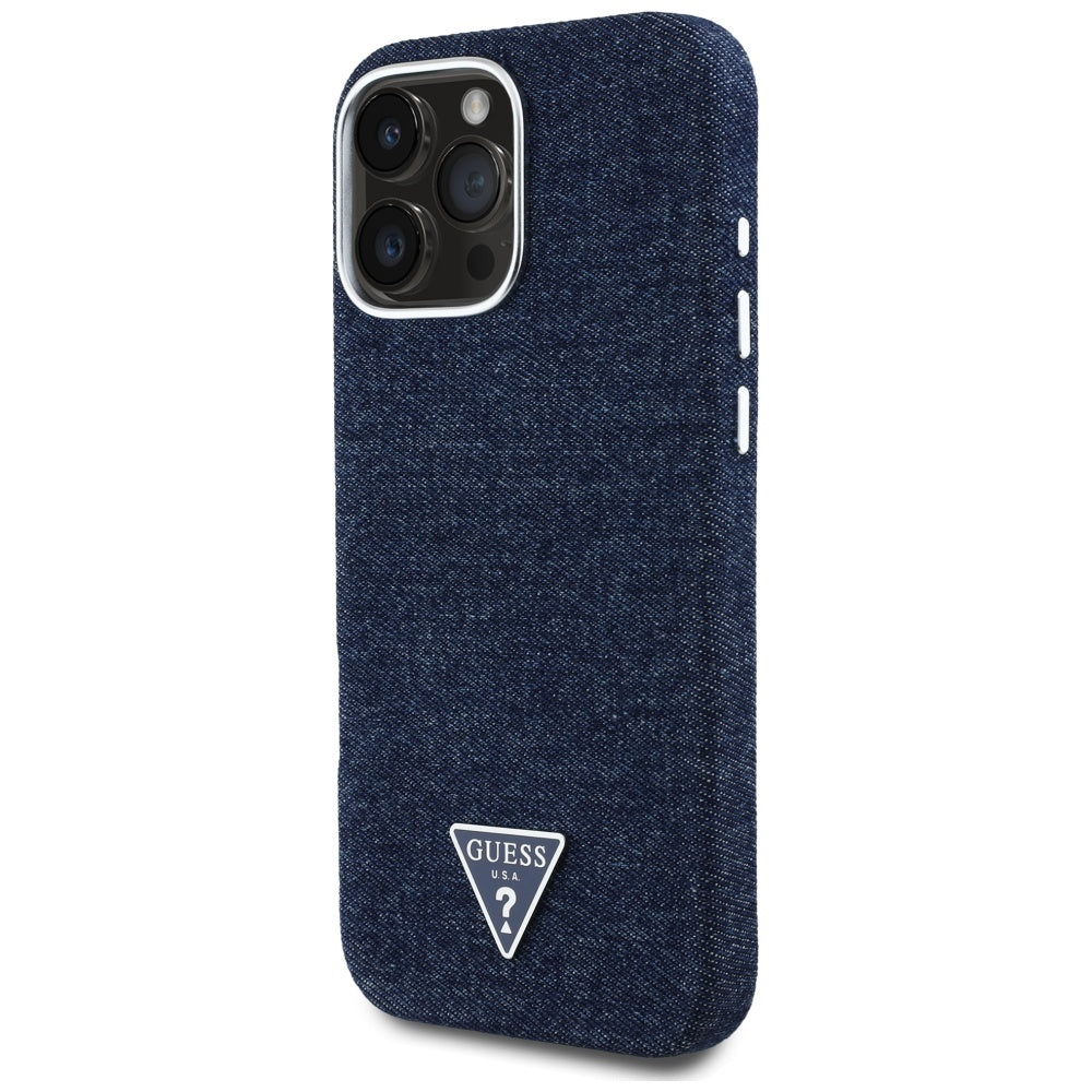 Funda MagSafe para Apple iPhone 16 Pro Max, Guess, Denim Triangle Logo, Azul