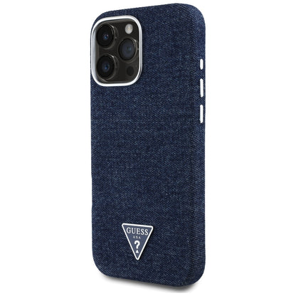 Funda MagSafe para Apple iPhone 16 Pro Max, Guess, Denim Triangle Logo, Azul