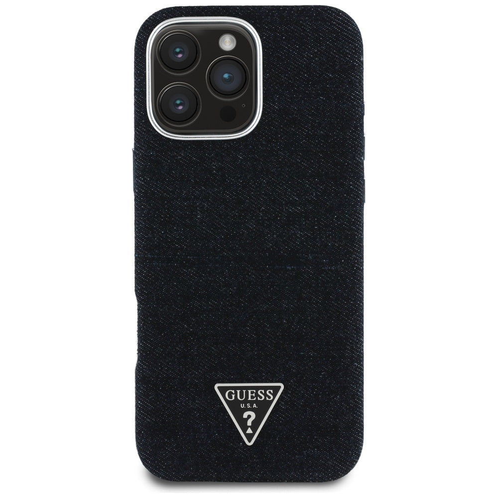 Funda MagSafe para Apple iPhone 16 Pro Max, Guess, Denim Triangle Logo, Negra