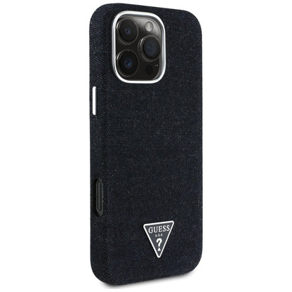 Funda MagSafe para Apple iPhone 16 Pro Max, Guess, Denim Triangle Logo, Negra