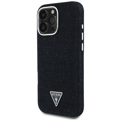 Funda MagSafe para Apple iPhone 16 Pro Max, Guess, Denim Triangle Logo, Negra