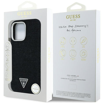 Funda MagSafe para Apple iPhone 16 Pro Max, Guess, Denim Triangle Logo, Negra