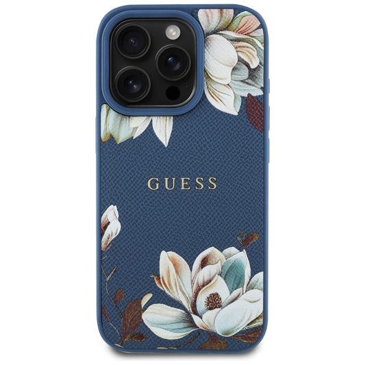 Funda MagSafe para Apple iPhone 16 Pro Max, Guess, Grained Flowers, Azul