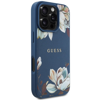 Funda MagSafe para Apple iPhone 16 Pro Max, Guess, Grained Flowers, Azul