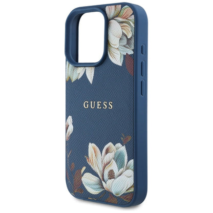 Funda MagSafe para Apple iPhone 16 Pro Max, Guess, Grained Flowers, Azul