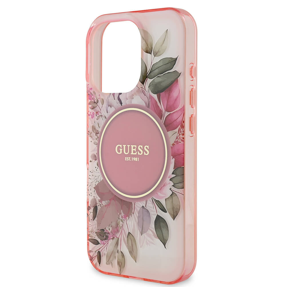 Funda MagSafe para Apple iPhone 16 Pro Max, Guess, IML Flower & Tonal Circle, Rosa