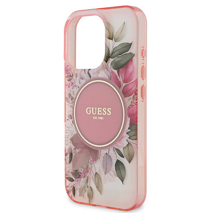 Funda MagSafe para Apple iPhone 16 Pro Max, Guess, IML Flower & Tonal Circle, Rosa