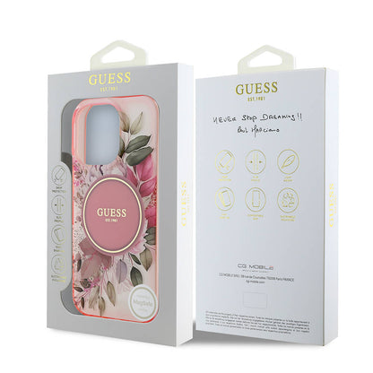 Funda MagSafe para Apple iPhone 16 Pro Max, Guess, IML Flower & Tonal Circle, Rosa