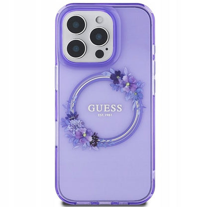 Funda MagSafe para Apple iPhone 16 Pro Max, Guess, IML Flowers Wreath, Morado
