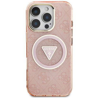 Funda MagSafe para Apple iPhone 16 Pro Max, Guess, IML Glitter 4G Circle Triangle, Rosa.