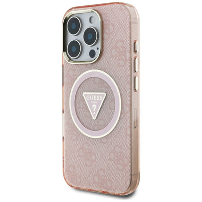 Funda MagSafe para Apple iPhone 16 Pro Max, Guess, IML Glitter 4G Circle Triangle, Rosa.