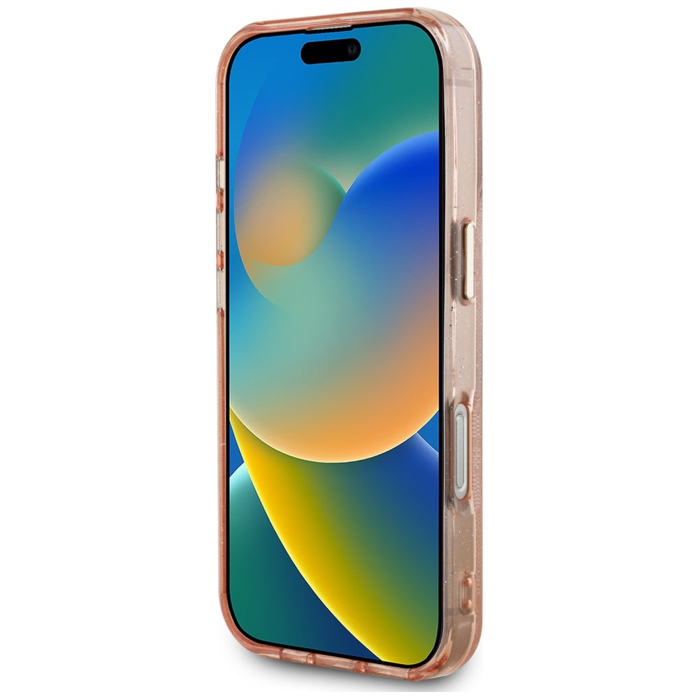 Funda MagSafe para Apple iPhone 16 Pro Max, Guess, IML Glitter 4G Circle Triangle, Rosa.