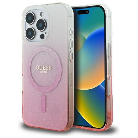 Funda MagSafe para Apple iPhone 16 Pro Max, Guess, IML Glitter Gradient, Rosa