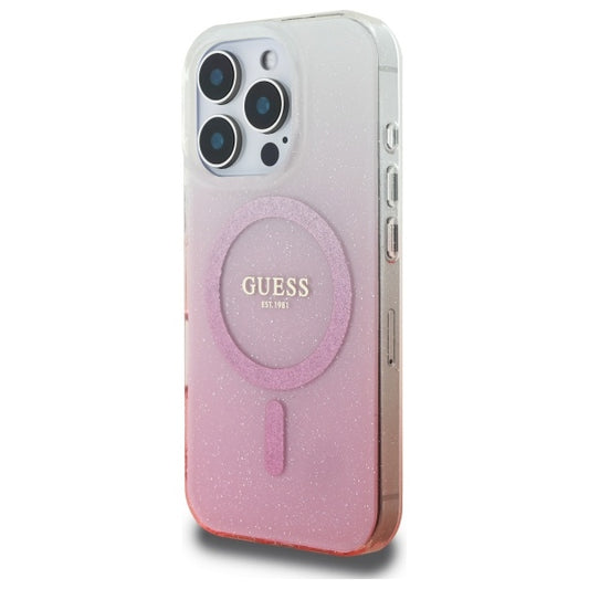 Funda MagSafe para Apple iPhone 16 Pro Max, Guess, IML Glitter Gradient, Rosa