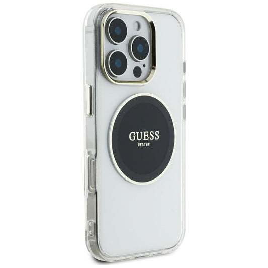 Funda MagSafe para Apple iPhone 16 Pro Max, Guess, IML Metal Colored Circle, Negra