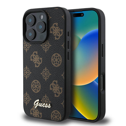Funda MagSafe para Apple iPhone 16 Pro Max, Guess, Peony Script, Negra