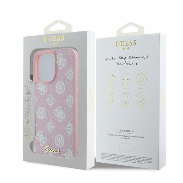 Funda MagSafe para Apple iPhone 16 Pro Max, Guess, Peony Script, Rosa