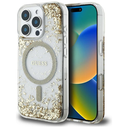 Funda MagSafe para Apple iPhone 16 Pro Max, Guess, Resin Bottom Glitter, Dorada