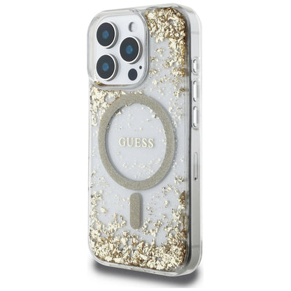 Funda MagSafe para Apple iPhone 16 Pro Max, Guess, Resin Bottom Glitter, Dorada