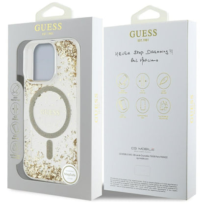 Funda MagSafe para Apple iPhone 16 Pro Max, Guess, Resin Bottom Glitter, Dorada