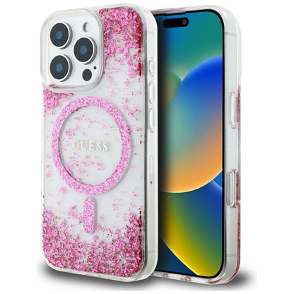Funda MagSafe para Apple iPhone 16 Pro Max, Guess, Resin Bottom Glitter, Rosa