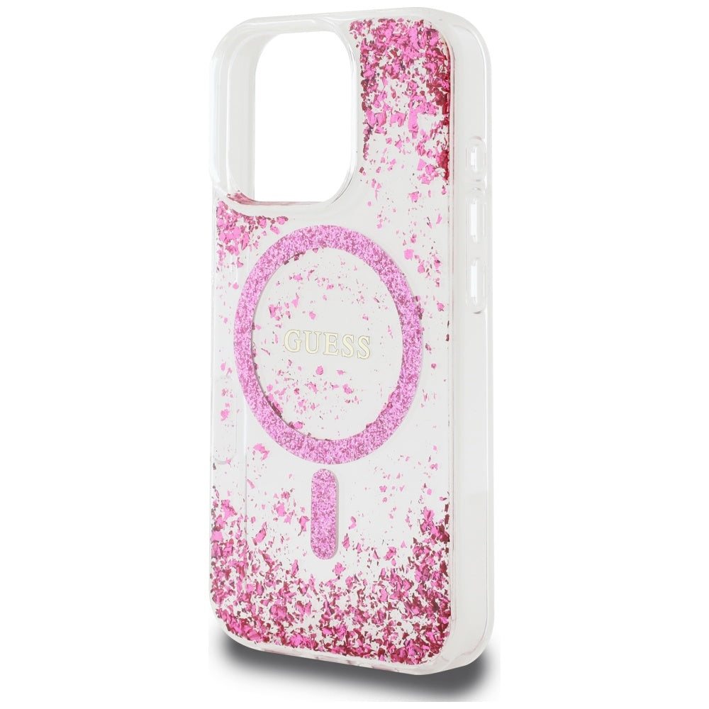 Funda MagSafe para Apple iPhone 16 Pro Max, Guess, Resin Bottom Glitter, Rosa
