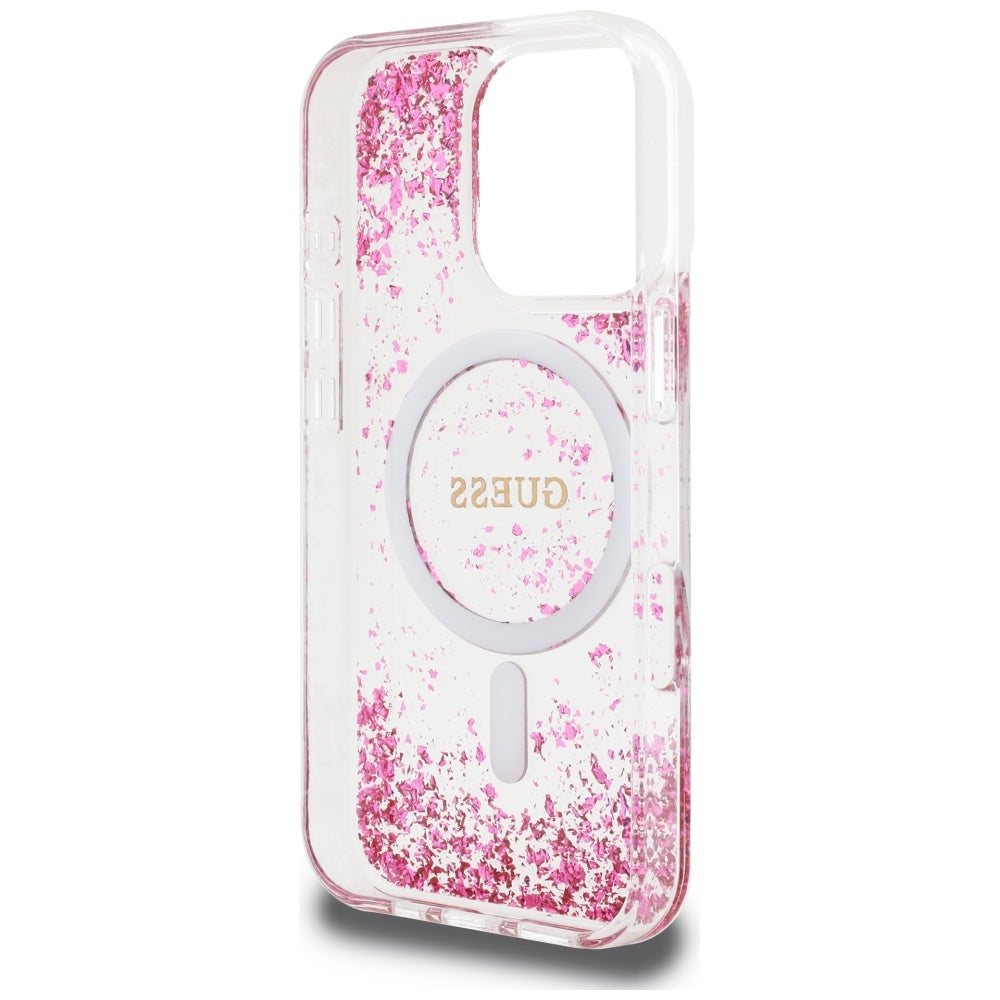 Funda MagSafe para Apple iPhone 16 Pro Max, Guess, Resin Bottom Glitter, Rosa