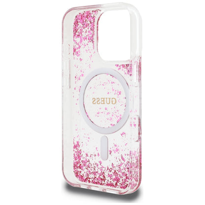 Funda MagSafe para Apple iPhone 16 Pro Max, Guess, Resin Bottom Glitter, Rosa