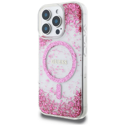 Funda MagSafe para Apple iPhone 16 Pro Max, Guess, Resin Bottom Glitter, Rosa