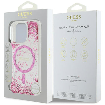 Funda MagSafe para Apple iPhone 16 Pro Max, Guess, Resin Bottom Glitter, Rosa