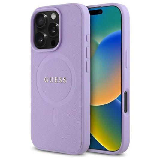 Funda MagSafe para Apple iPhone 16 Pro Max, Guess, Saffiano, Morado