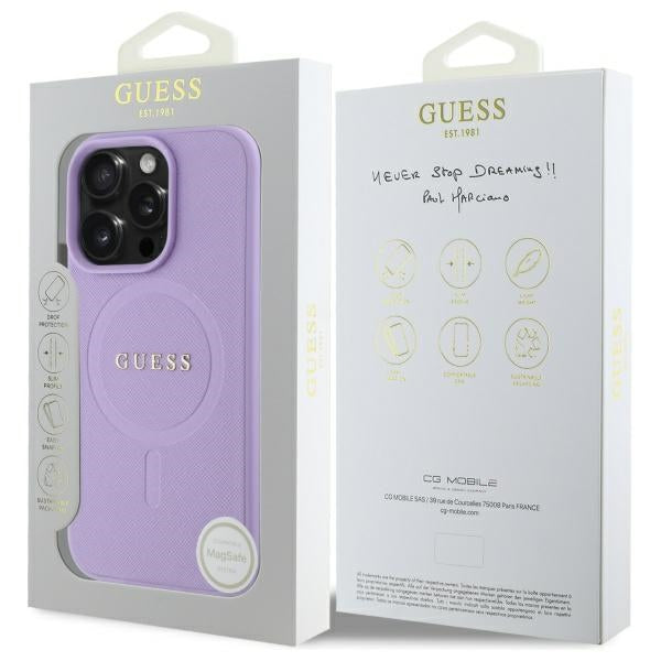 Funda MagSafe para Apple iPhone 16 Pro Max, Guess, Saffiano, Morado