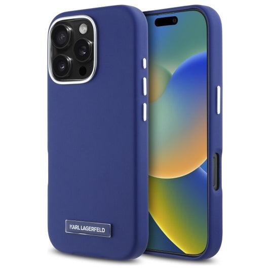 Funda MagSafe para Apple iPhone 16 Pro Max, Karl Lagerfeld, FW Metal Plate, Azul