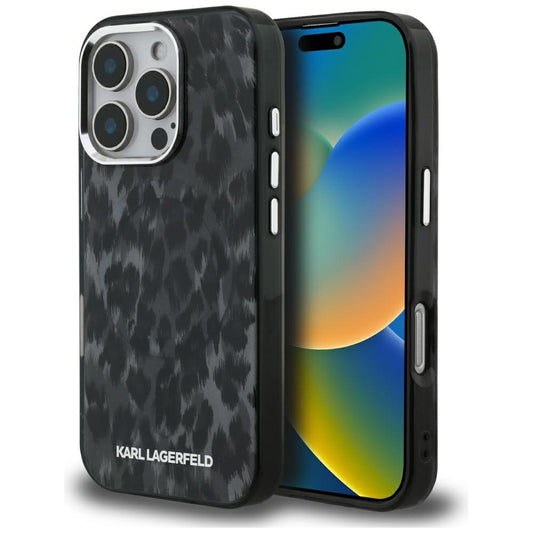 Funda MagSafe para Apple iPhone 16 Pro Max, Karl Lagerfeld, IML Leopard Pattern, Negra