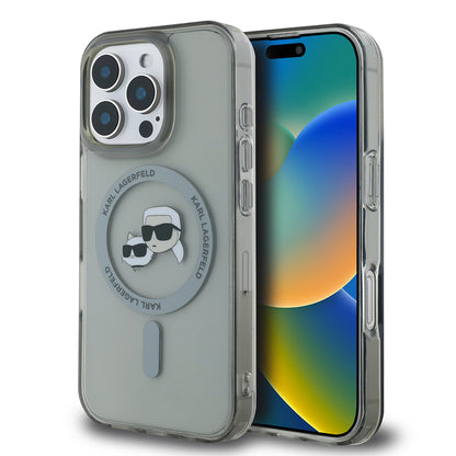 Funda MagSafe para Apple iPhone 16 Pro Max, Karl Lagerfeld, IML Metal Karl & Choupette's Heads, Negra