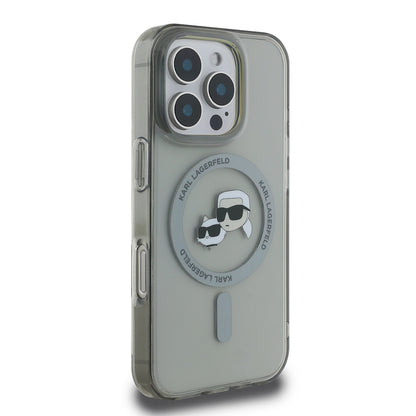 Funda MagSafe para Apple iPhone 16 Pro Max, Karl Lagerfeld, IML Metal Karl & Choupette's Heads, Negra