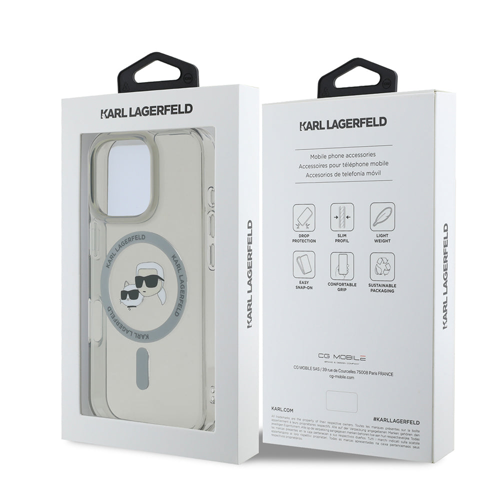 Funda MagSafe para Apple iPhone 16 Pro Max, Karl Lagerfeld, IML Metal Karl & Choupette's Heads, Negra