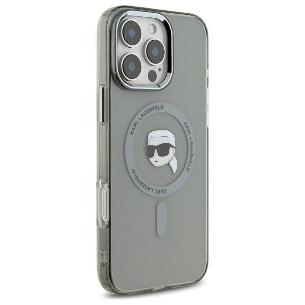 Funda MagSafe para Apple iPhone 16 Pro Max, Karl Lagerfeld, IML Metal Karl's Head, Negra