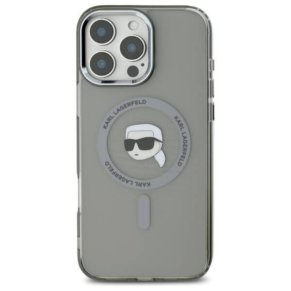 Funda MagSafe para Apple iPhone 16 Pro Max, Karl Lagerfeld, IML Metal Karl's Head, Negra