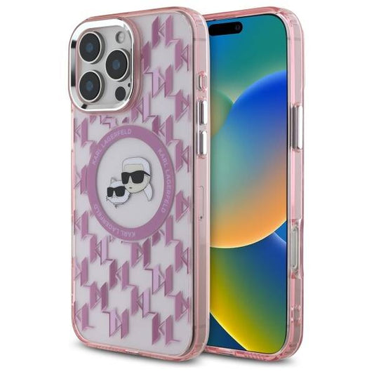 Funda MagSafe para Apple iPhone 16 Pro Max, Karl Lagerfeld, IML Monogram Karl & Choupette's Heads, Rosa